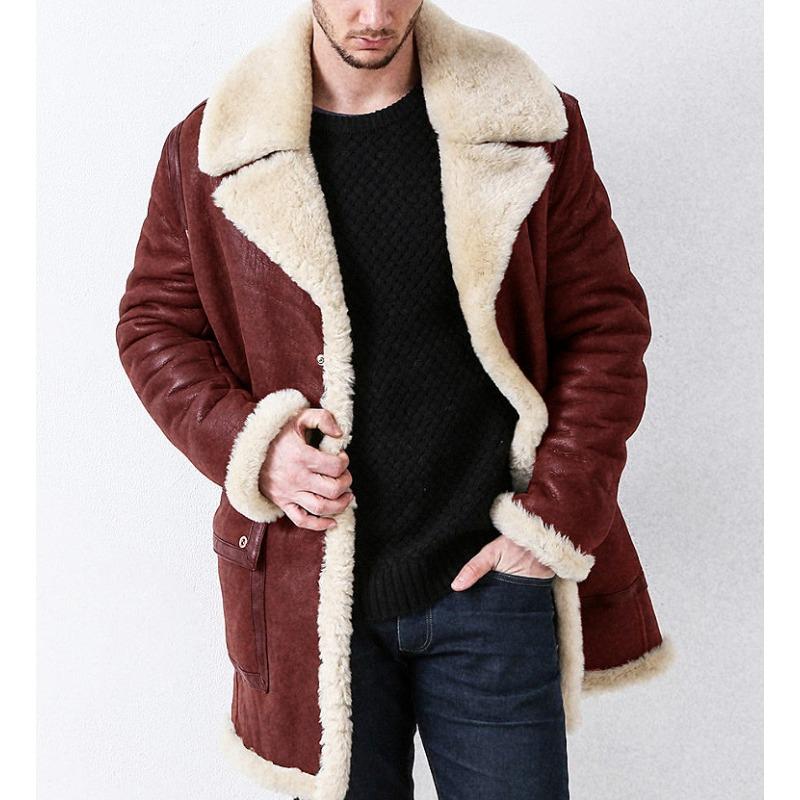 Autumn and Winter Thickened Fur All-in-one Coat Imitation Leather Long Coat Men's Jacket