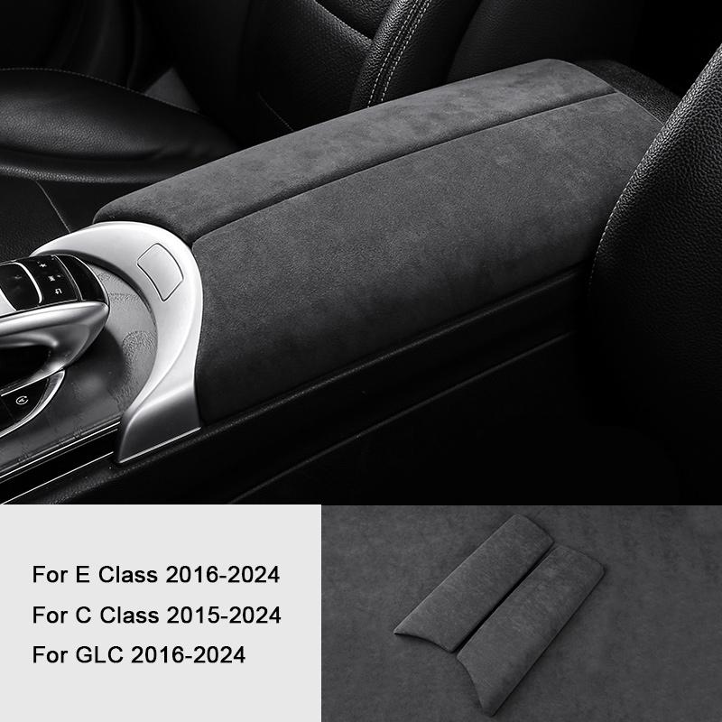 Suede Car Armrest Box Panel Lid Shell Cover Accessories For Mercedes Benz C E Class GLC W205 W206 W212 W213 X253 X254 2015-2024