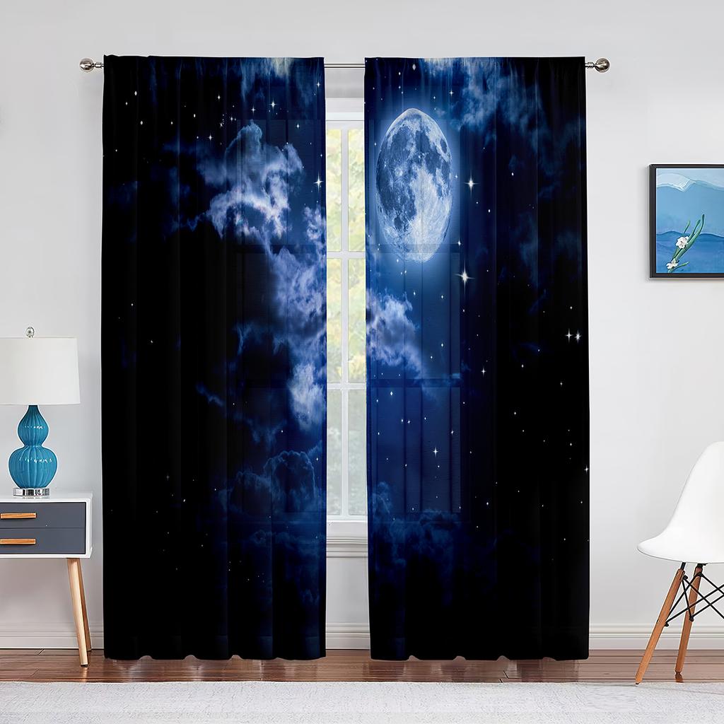 Galaxy Space Lila Fantasie Planeten Berg Transparente Vorhänge für Wohnzimmer Schlafzimmer Heimdekoration Fenster Voiles Tüll Vorhang