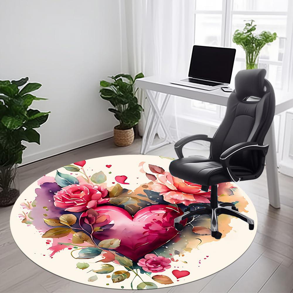 1pc Love Romance Office Round Area Rug, Indoor Mat Suitable ForOffice, Under Office Chairs Bedroom Living Room Home Decor T214