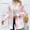 Hooded Wool Blend Plaid Cardigan for Autumn and Winter