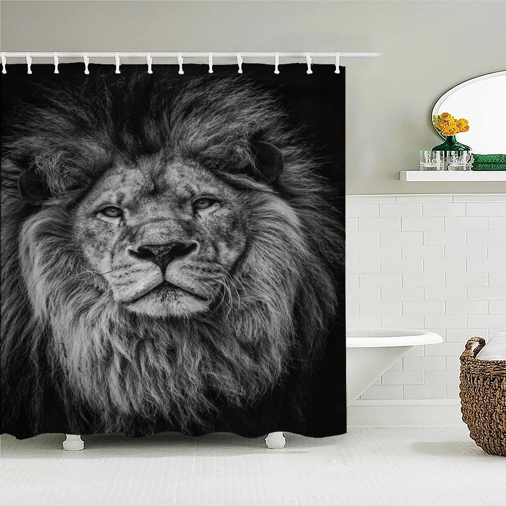 Lion Pattern 3D Printing Shower Curtains Home Decor Multi-size Grey Shower Curtain Animal Waterproof Bath Screen for Bathroom