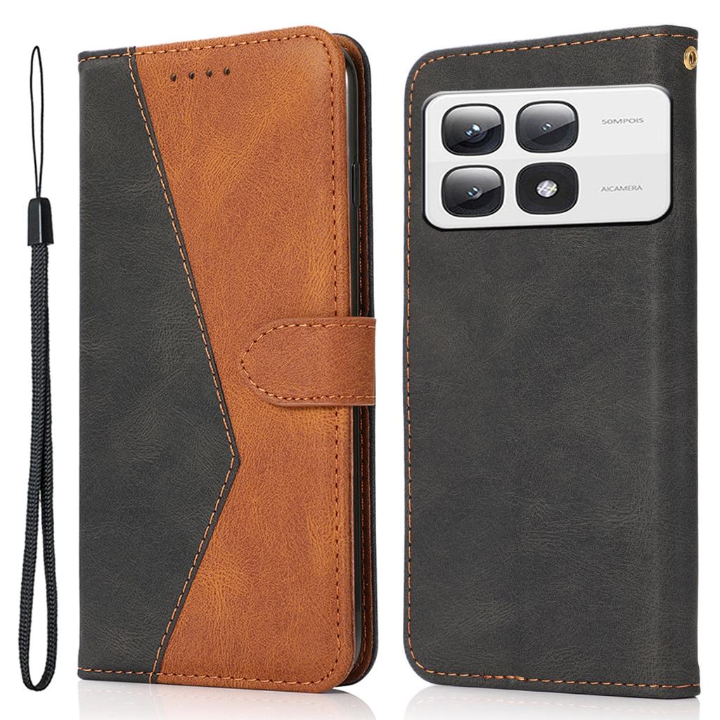 For Xiaomi 14T Pro Cover Color Splicing Wallet Stand Leather Phone Case with Wrist Strap