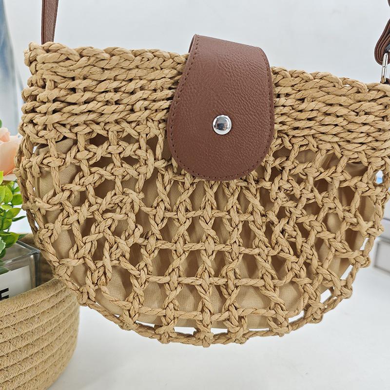 Handmade Small Round Straw Woven Beach Bag - Simple & Casual Design