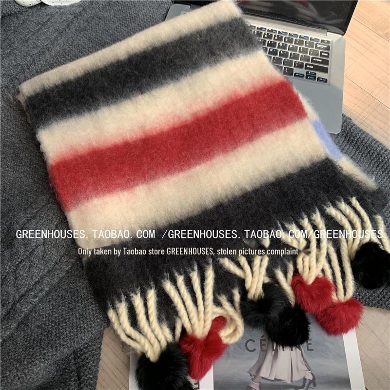 

Теплый шарф из корейского кролика Dopamine: Мягкая полосатая шаль для мужчин и женщин