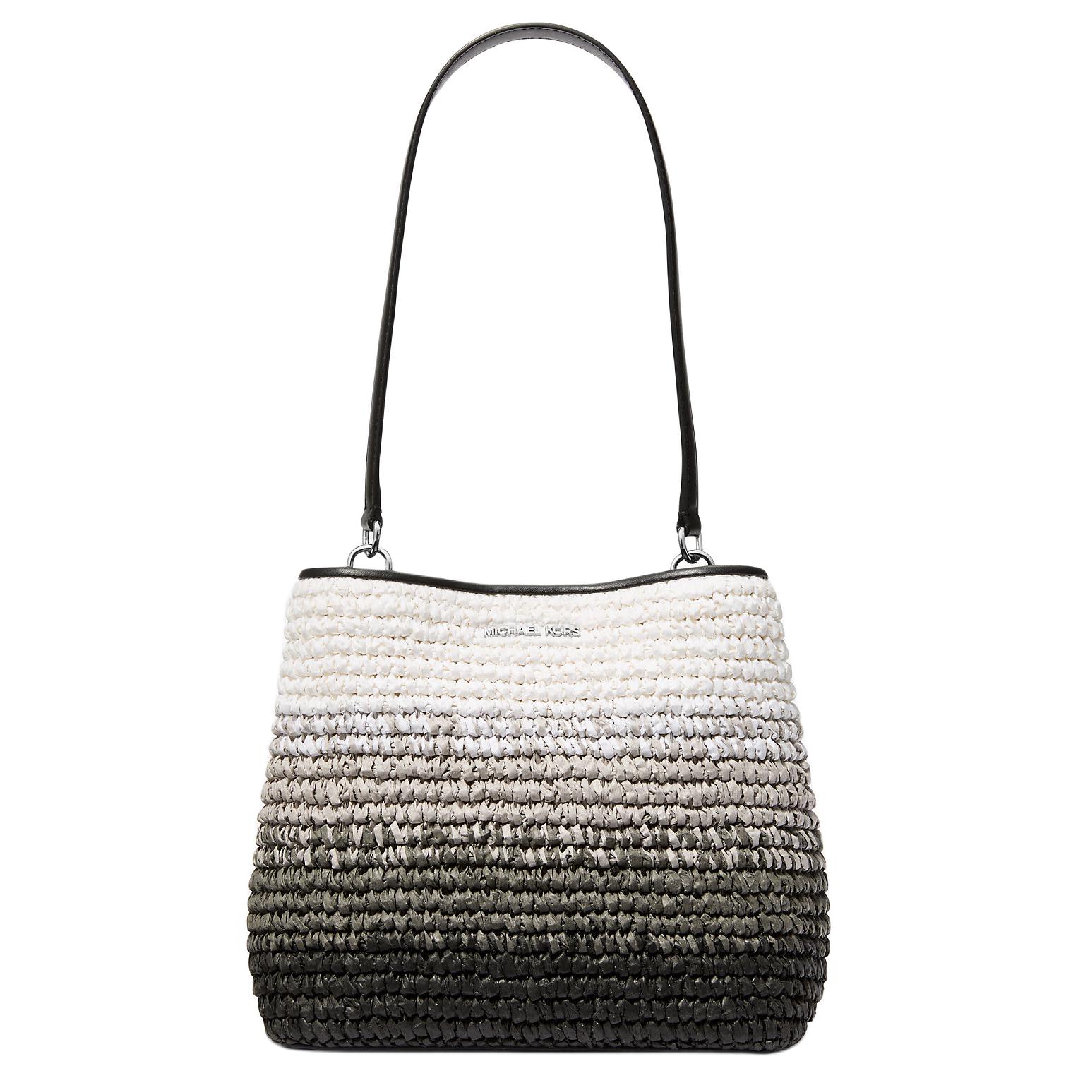 

Michael Kors MK Pratt Gradient Design Woven Craft Straw Shoulder Bag Medium Women Bags Black 35S5S3FS2W-BLACK Basic Set (Bag)