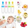 3pcs/2pcs 90ml/3oz Silicone Baby Bottle with Spoon Feeder and Suction Cup,Food Supplement Rice Cereal Squeeze Bottle Spoon Milk Feeding Bottle