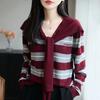Women's Striped Wool Sweater Scarf – Autumn Winter Retro Lazy Style Coat
