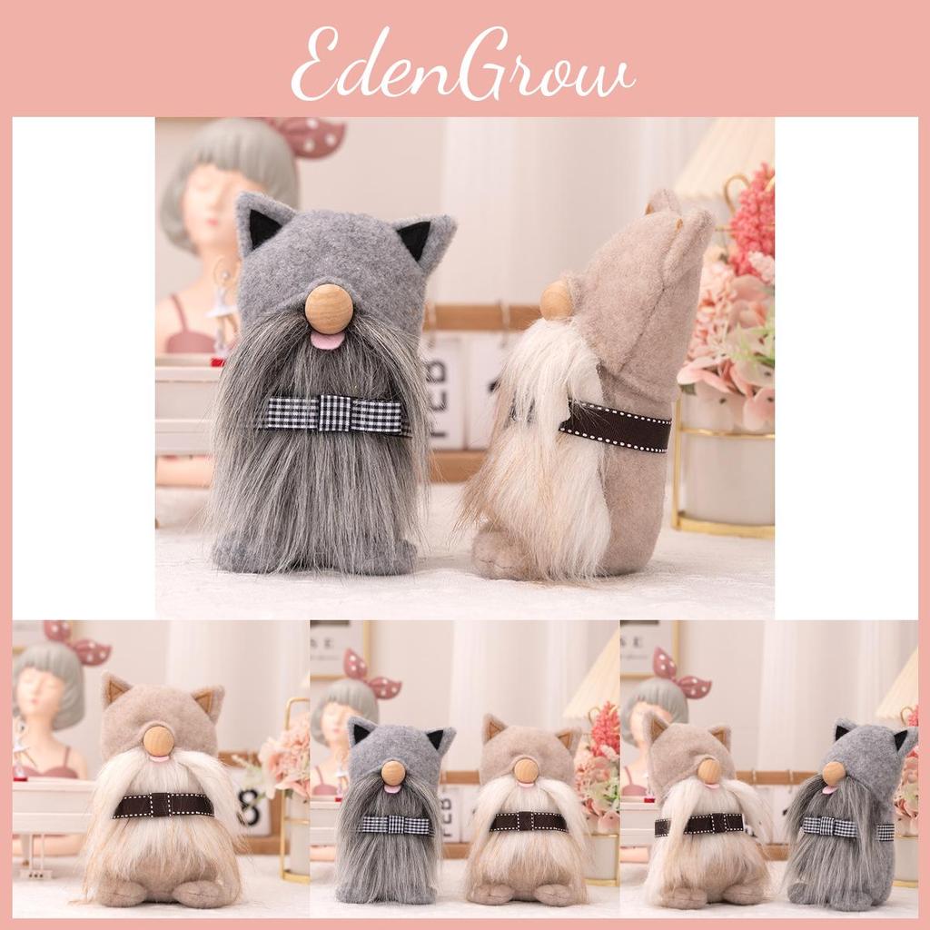 Cute Grey And Brown Plush Cat Stuffed Toy Decorative Accent For Farmhouse Style