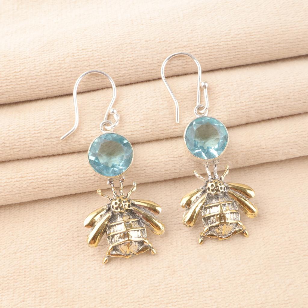 Sky Blue Topaz Gemstone 925 Sterling Silver Handcrafted Fashionable Earrings 2" EE-154-3