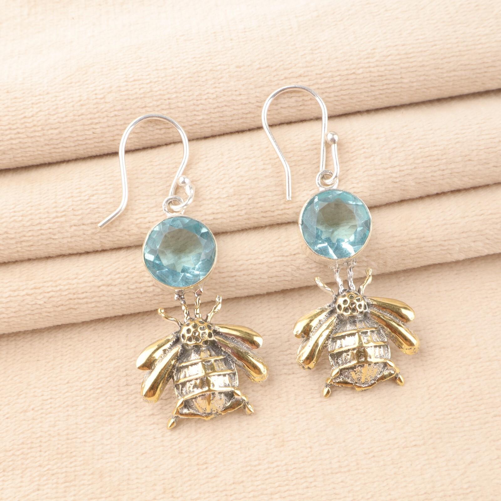 

Небесно-голубой топаз, драгоценный камень, серебро 925 пробы, серьги ручной работы, модные, 2 , EE-154-3