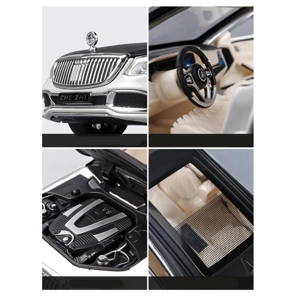 1/24 Benz Maybach S600 Legering Metall Bilmodell Formgjutna Metall Leksaksfordon Bilmodell Hög Simulering Ljud och Ljus Leksak för Barn Gåva