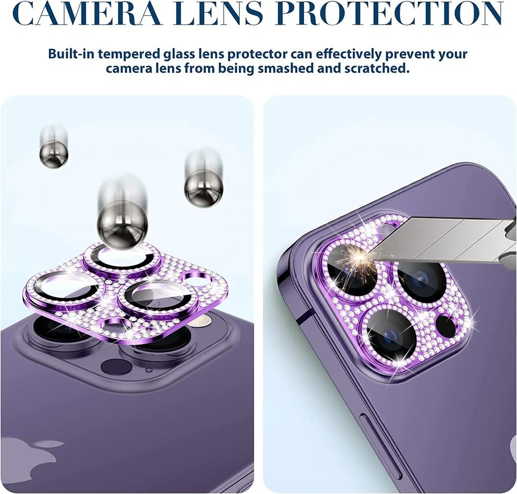 2 PEZZI Protezione Obiettivo Fotocamera per iPhone 16 11 12 13 Pro Max 15 Pro Max Vetro Protettivo Metallico Diamante per IPhone 16 14 Plus Vetro Obiettivo