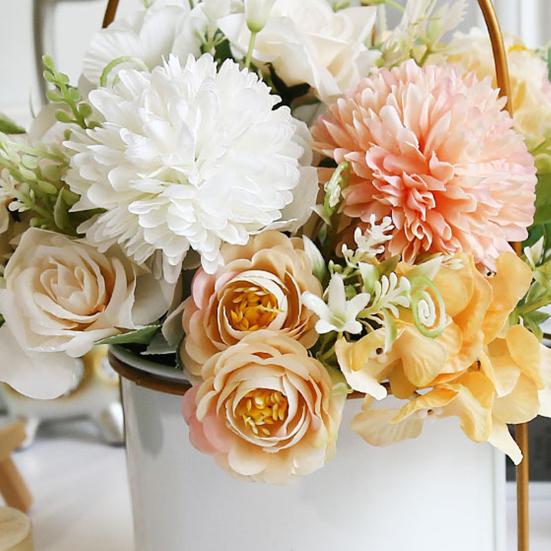 2 stk Falsk blomsterbukett Simulerte tusenfryd Realistisk hortensia Roser Kunstige blomster for Hjem Bryllupsdekorasjon Fotorekvisitter