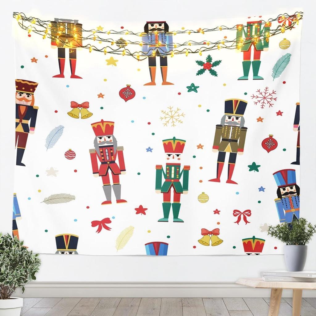 Kids Christmas Nutcracker Tapestry for Bedroom Winter Snowflake Wall Tapestry for Boys Girls Christmas Tree Hanging Wall Art