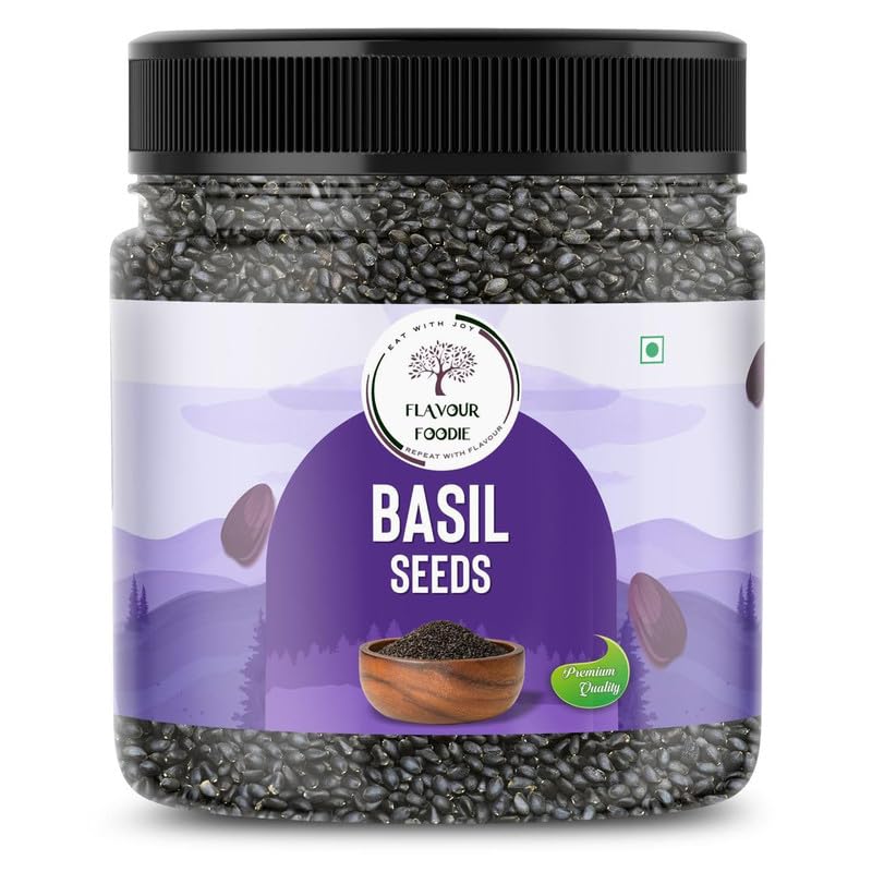 Flavour Foodie Raw Basil Seeds 1KG | Sabja, Takmuria Seed For Eating | Gluten Free Tulsi Seeds | Rich in Omega 3, Fibre, Vitamins & Minerals