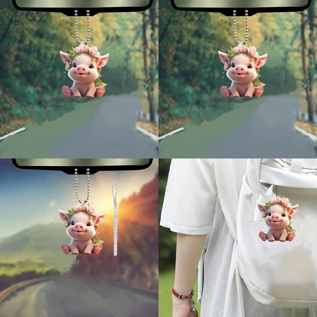 Charming Acrylic Pig Pendant For Car Decoration Adorable Cartoon Design Ideal For Vehicle Accessories