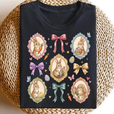 Coquette Bow Easter Shirt, Retro Bunny Sweatshirt, Rabbit Graphic Tee, Spring Crewneck, Cute Easter Gift, Soft Spring Easter Holiday Outfit