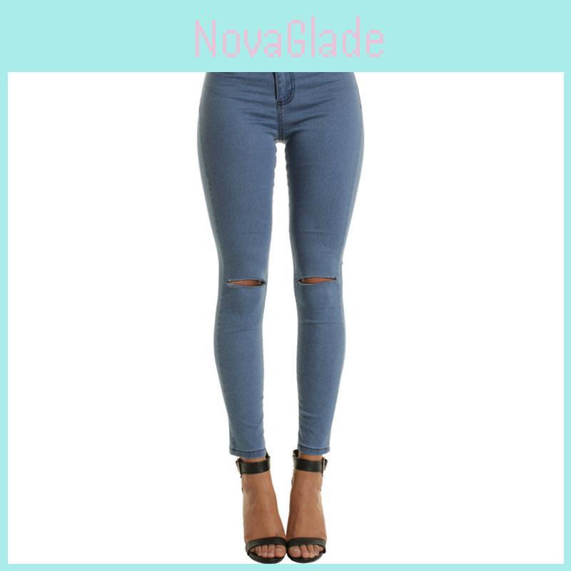 Timeless Women Fashion Solid Color Skinny Long Pants Hollow Out Sexy High Waist Jeans With Chic Appeal