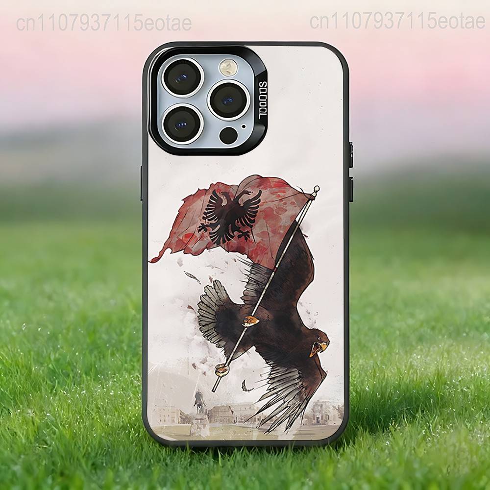 Albánská vlajka Albánie Pouzdro na telefon Pro iPhone 17,16,15,14,13,12,11,Pro,Max,Plus,E,Air,Mini Proti pádu Černý Nárazník