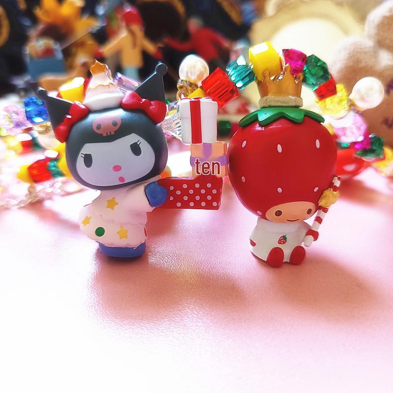 Festive Handmade Kuromi & Strawberry Crystal Beaded Choker Necklace