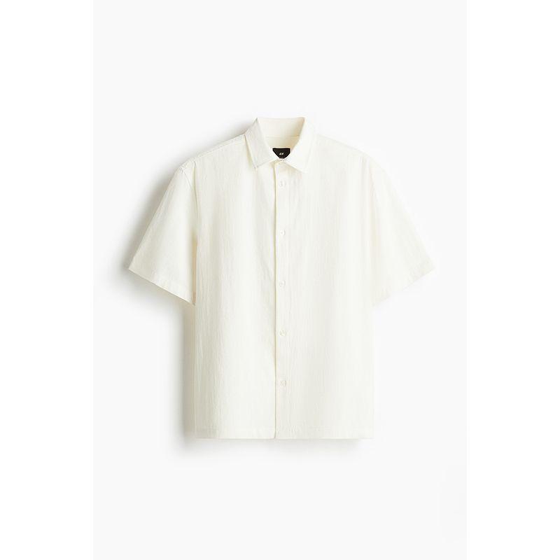

HM Men s Shirt Fall 2025 New Arrival French Loose Standard Edition Texture Short Sleeve Shirt 1263304 Cream 165/84