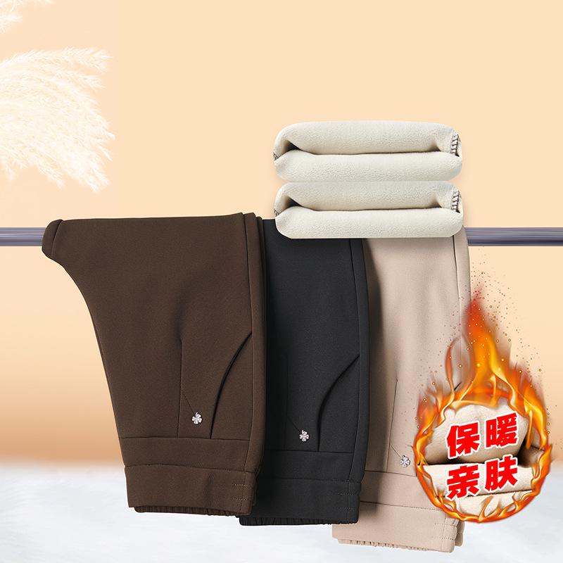 High Waist Straight Leg Velvet Warm Trousers for Middle-Aged Women – 50s Mom Style
