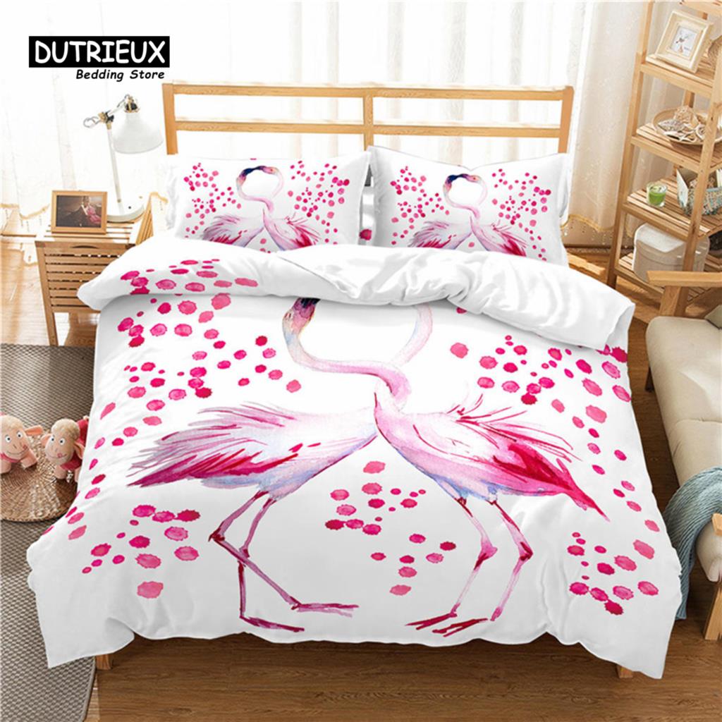 Luxury 3D Flamingo Print Home Living Comfortable Duvet Cover Pillowcase Kid Bedding Set Queen and King EU/US/AU/UK Size