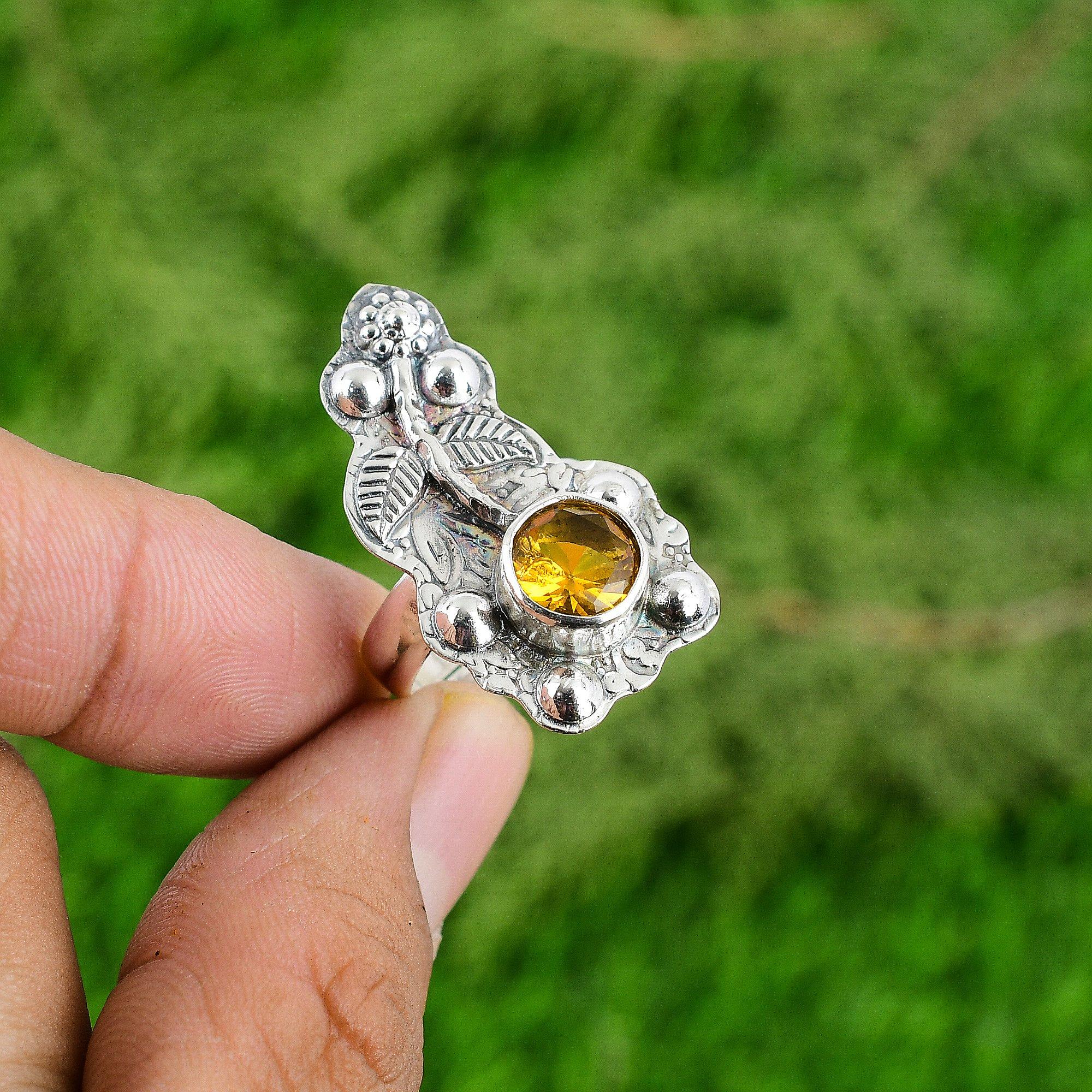 

Подарок для женщин Кольцо-солитер с цветком, регулируемое, серебро 925 пробы, натуральный цитрин Adjustable