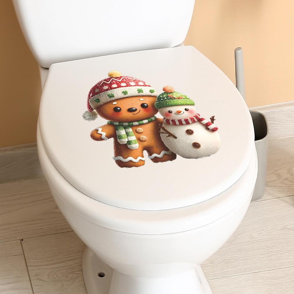 Cartoon Simulation Gingerbread Man and Snowman Bathroom Toilet Decoration Stickers