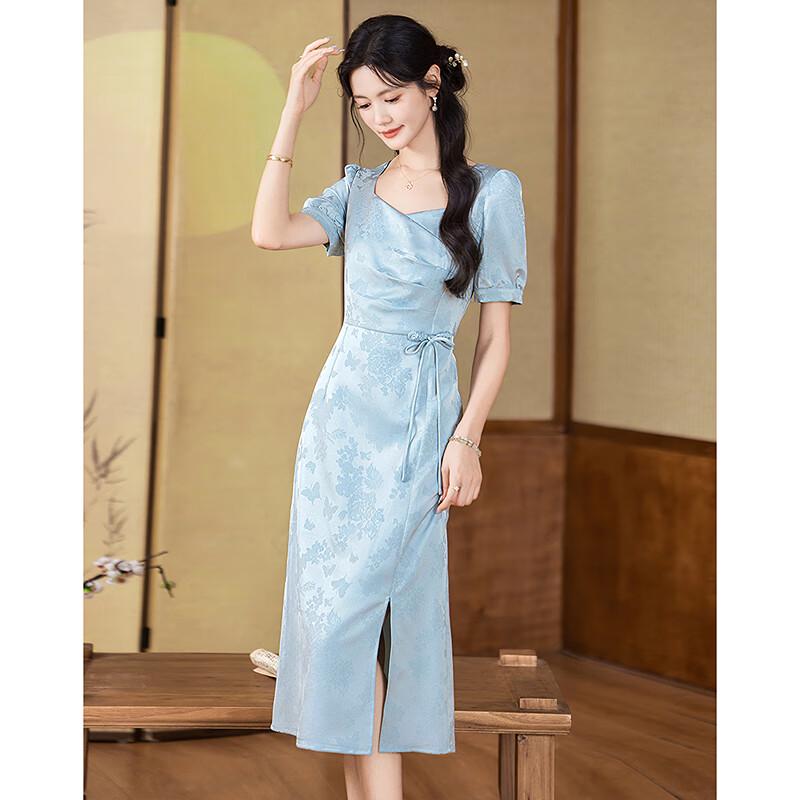 Shuishinianhua Elegant Short Sleeve Midi Dress