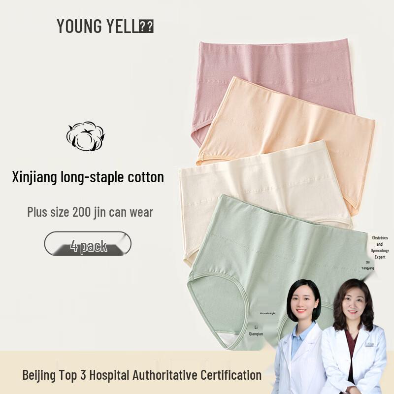 YOUNGYELL Women's High-Waist 10A Antibacterial Cotton Panties (4-Pack)