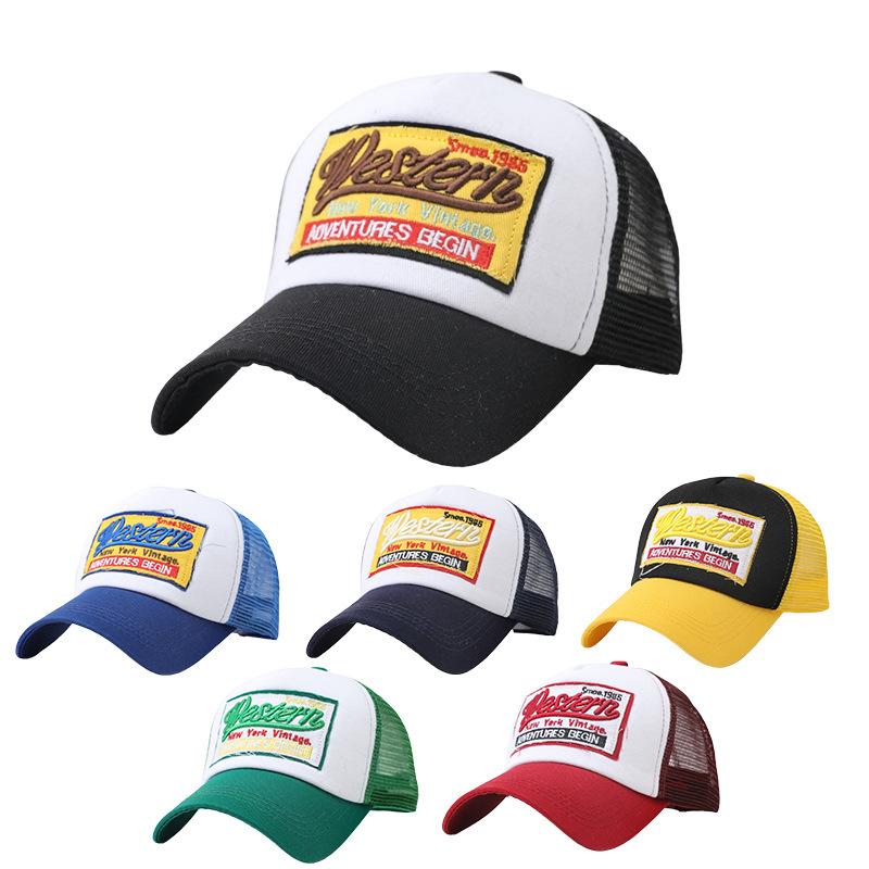 European and American popular wester baseball cap hip hop mesh hat sticker letter visor men's and women's caps
