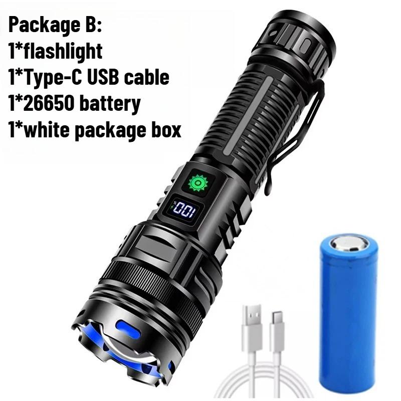 Powerful Spotlight Long Range LED Flashlight Type-C Charging Output Zoom Aluminum Alloy LED Torch For Camping hunting Lamp