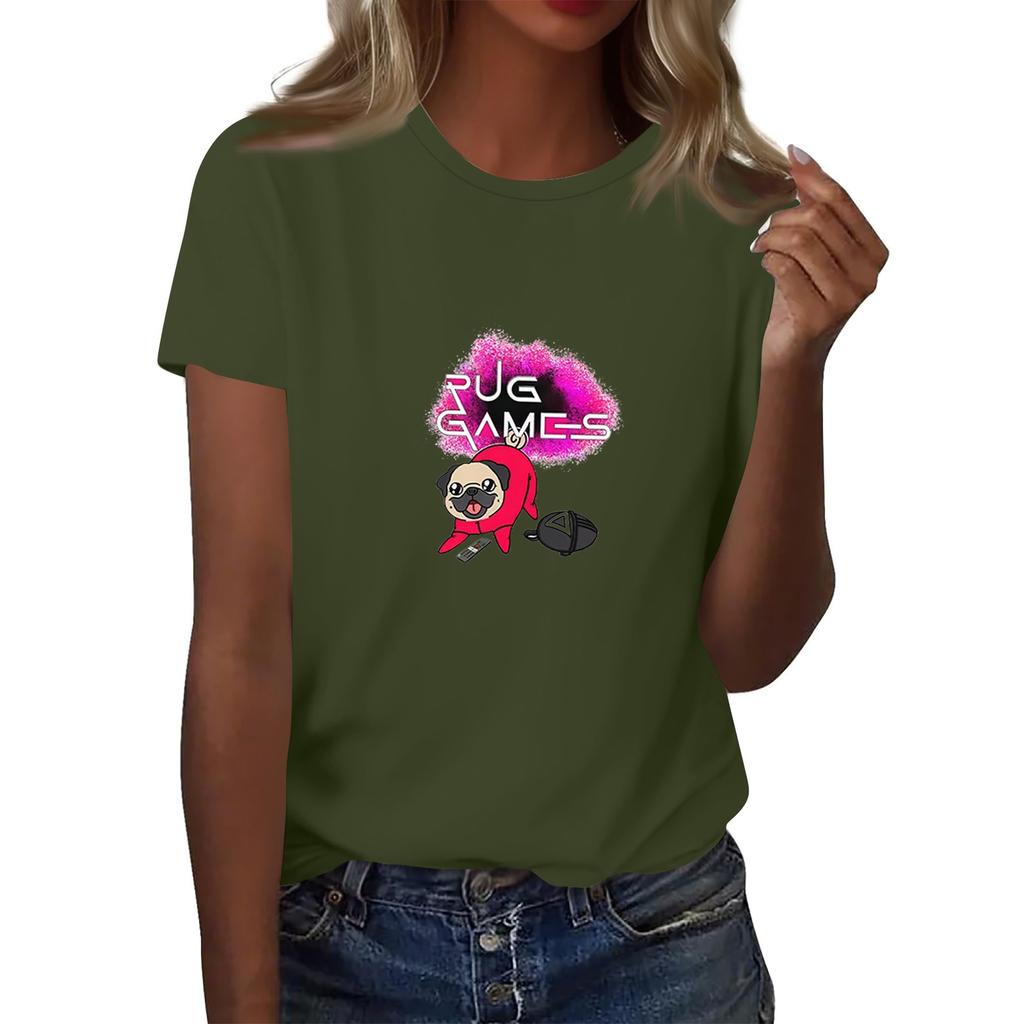 Damen Rundhals Bedrucktes Kurzarm T-Shirt Top