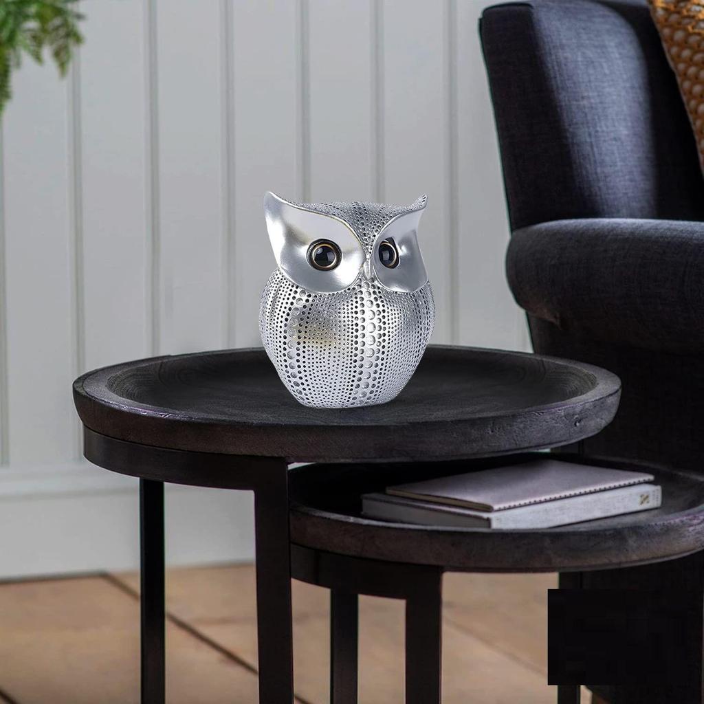 Modern Classy Lucky Owl Resin Art Figure Showpiece (Silver), 1 Piece
