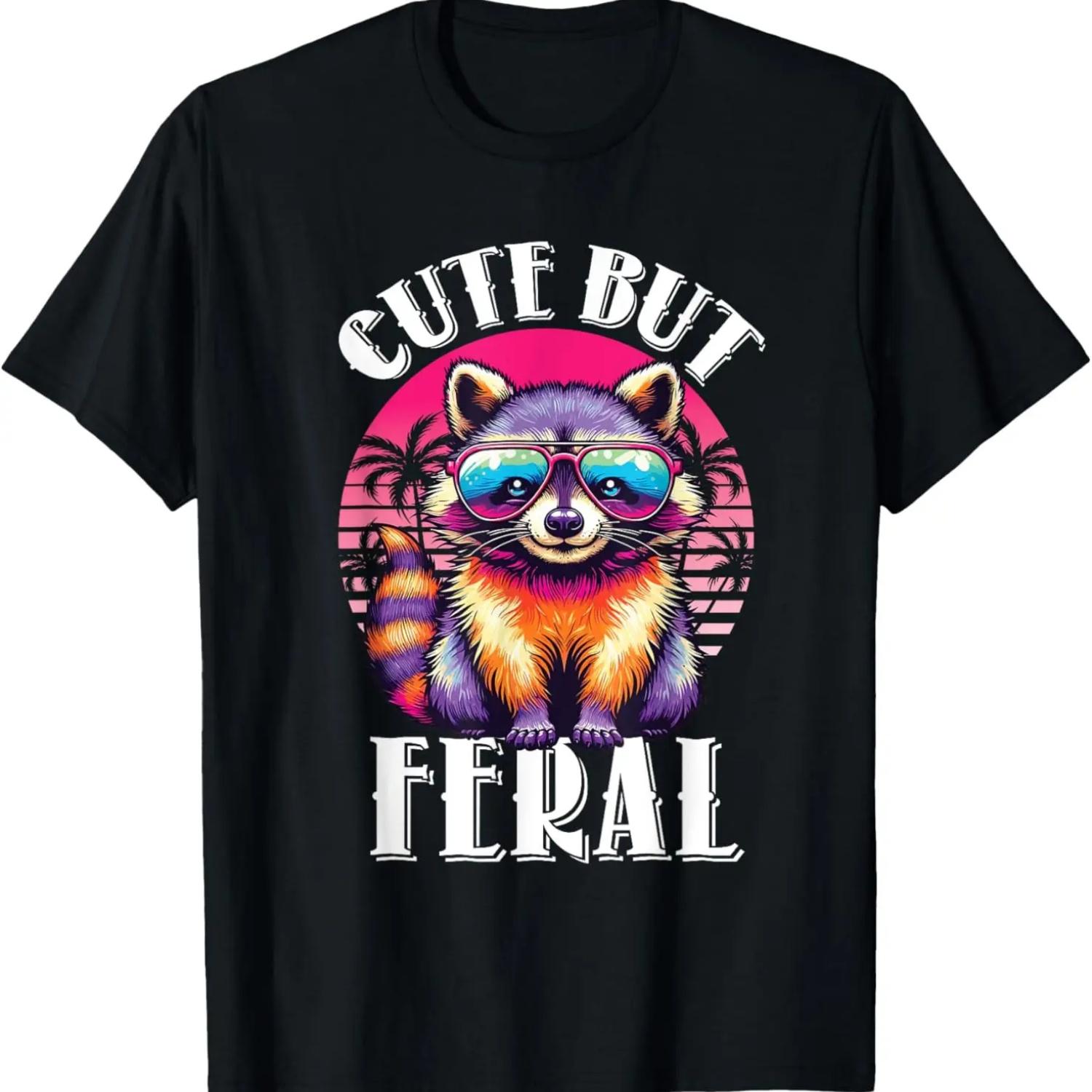 

Funny Raccoon Shirt Cute But Feral Retro Racoon Sunglasses T-Shirt XXXXXL чорний