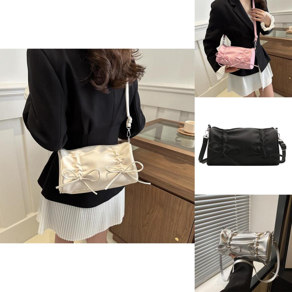 Chic Pu Leather Shoulder And Crossbody Bag With Bowknot For Women In Trendy Spring 2024 Design