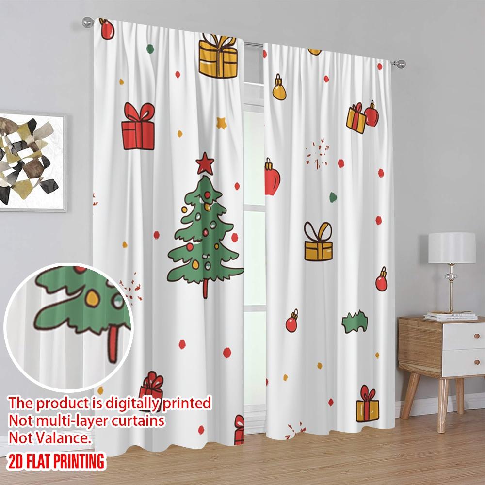2pcs,2D Plane Printing Contemporary Curtains Christmas Tree Bells Gift Candy (3) Polyester Easy Install (without Rod) Festive