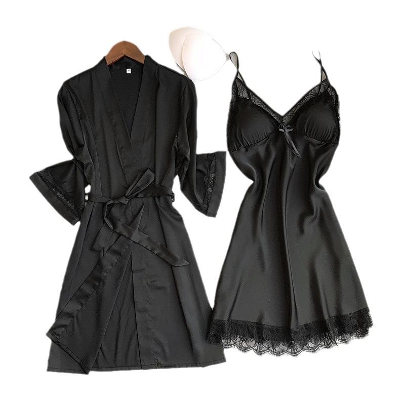 Sexy Women Rayon Kimono Bathrobe WHITE Bride Bridesmaid Wedding Robe Set Lace Trim Sleepwear Casual Home Clothes Nightwear