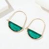 Vintage Semi Circle Boho Earrings Womens Ancient Gold Plated Metal Geometry Green Crystal Glass Dangle Earrings