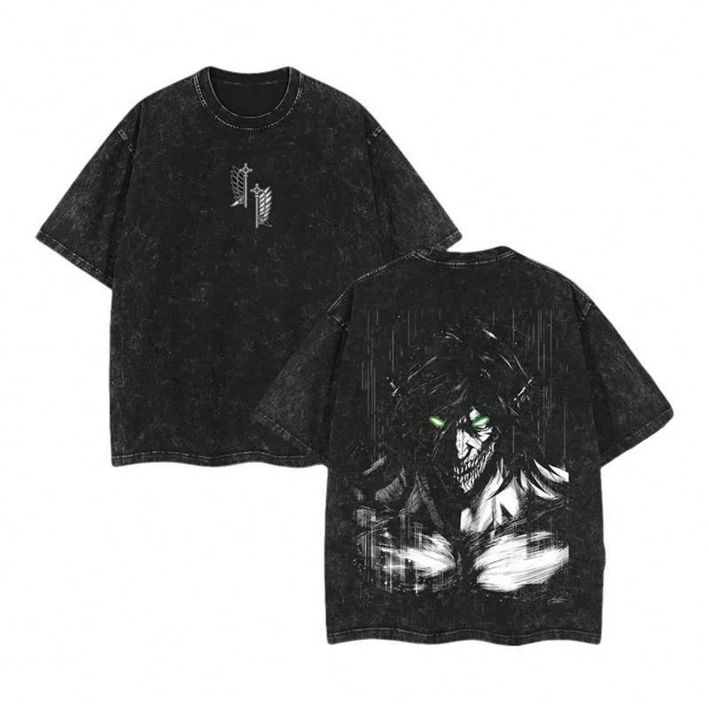 Attack on Titan Anime Printed Four Seasons Retro Cotton Washed T-shirt Harajuku Men s Top S