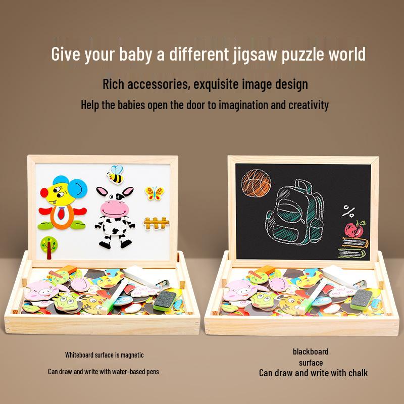 Wooden Animal Zodiac Magnetic Puzzle & Drawing Board for Kids