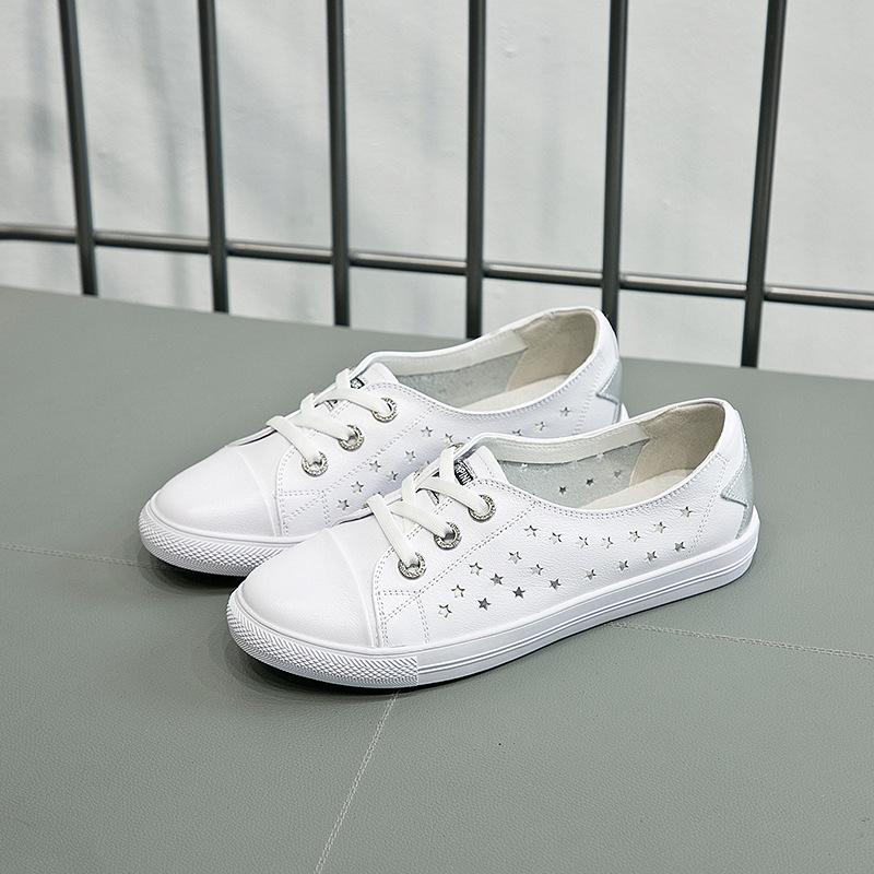 

Large size women s shoes 41-43 summer new leather hollow white shoes women s breathable versatile shallow mouth flat-soled single shoes 43