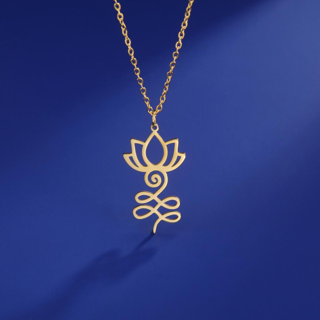 Cazador Stainless Steel Lotus Flower Yoga Om Unalome Pendant Necklace for Women Gift Buddhism Neck Chain Mandala Amulet Jewelry