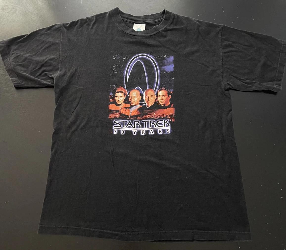 Star Trek 30 Years Anniversary Captains 100% Cotton T-shirt Mens Tees Top, Black, Size: Large S
