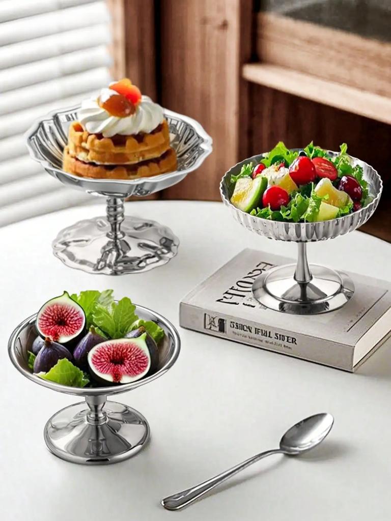 1pc Dessert Plate, Vegetable Bowl, Stainless Steel Ice Cream Cup, Tall Cup, Afternoon Tea Pudding Dessert Cup Cute Plates
