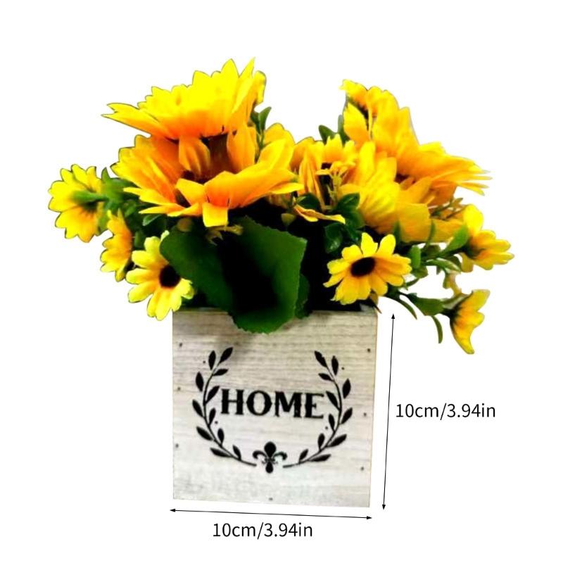 Künstliche Blumensträuße mit Holzpflanzgefäß Künstliche Blumenpflanze in Vase für Terrasse Hochzeitstisch Blumengesteck