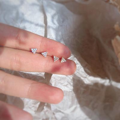 Triangular Stud Earrings Women's Simple and Small Geometric Earrings Korean Version Full of Diamonds Super Flash Zircon Earrings