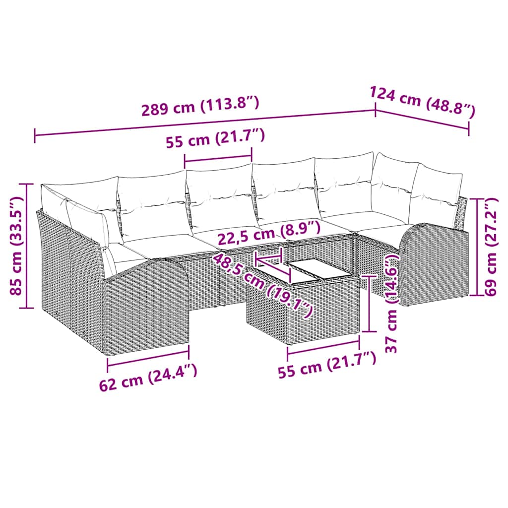Garden Sofa Set 8 pcs Light Grey and Dark Grey 289 x 124 x 69 cm
